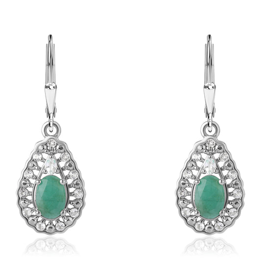 Pendientes de Plata con Esmeralda de Brasil y Topacio Blanco