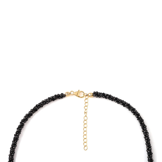 Collar de Plata Bañada en Oro con Espinela Negra y Perla blanca de agua dulce