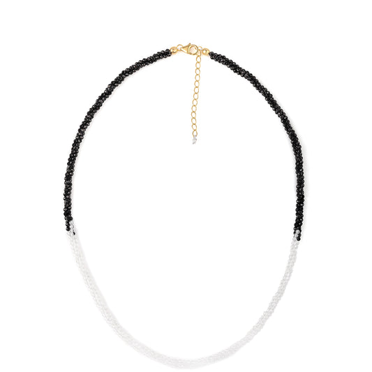 Collar de Plata Bañada en Oro con Espinela Negra y Topacio Blanco