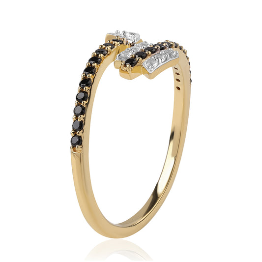 Anillo de Plata Bañada en Oro con Espinela Negra y Topacio Blanco
