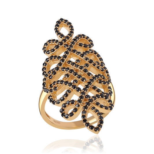 Anillo de Plata Bañada en Oro con Espinela Negra
