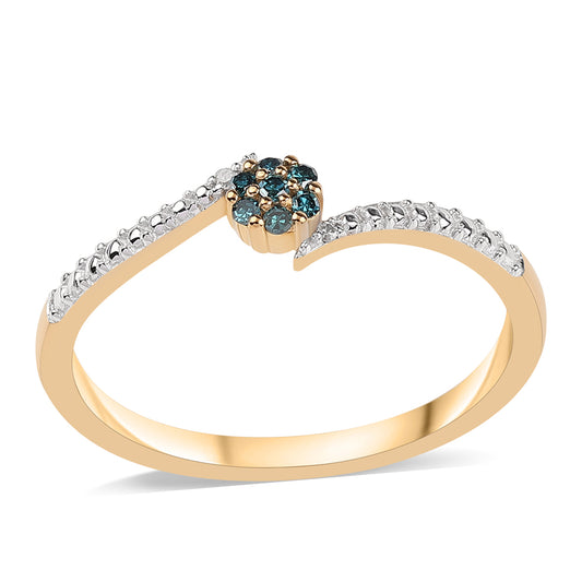 Anillo de Plata Bañada en Oro con Diamante Azul y Diamante blanco