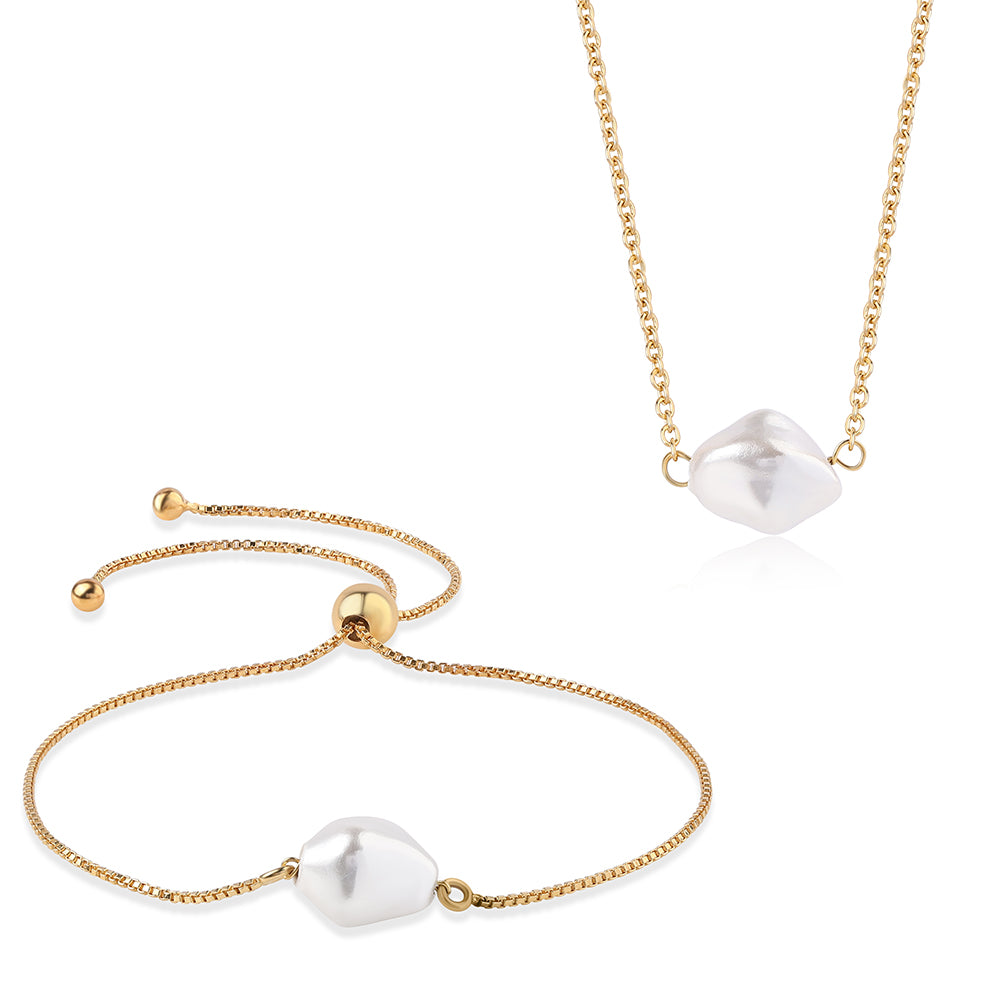 Conjunto de Plata Bañada en Oro con Perla de agua dulce blanca barroca 1 