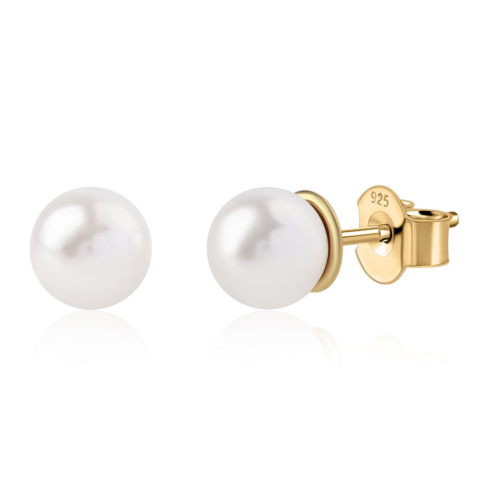 Conjunto de Plata Bañada en Oro con Perla blanca de agua dulce ( Collar +Pendientes +Pulsera ) 2 