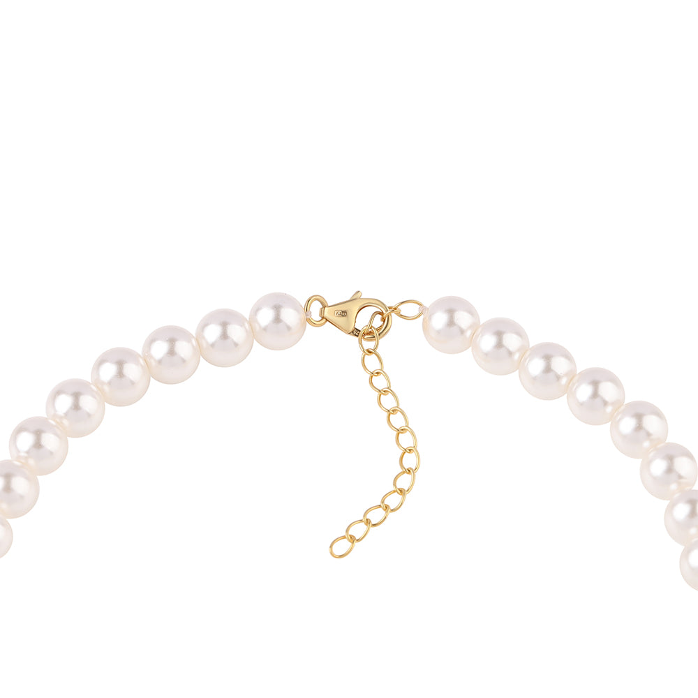 Conjunto de Plata Bañada en Oro con Perla blanca de agua dulce ( Collar +Pendientes +Pulsera )