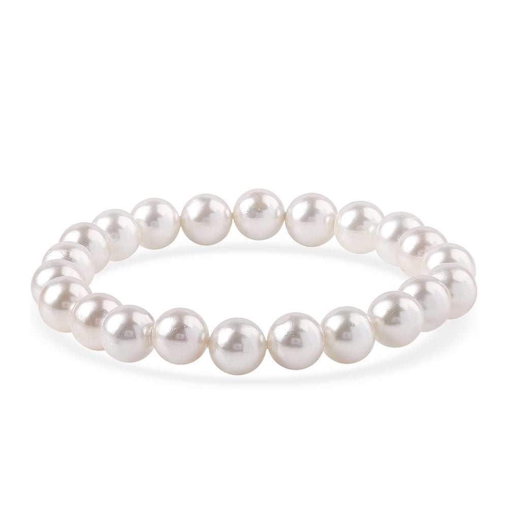 Conjunto de Plata Bañada en Oro con Perla blanca de agua dulce ( Collar +Pendientes +Pulsera )