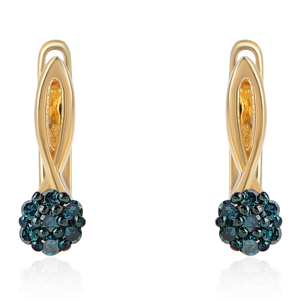 Pendientes de Plata Bañada en Oro con Diamante Azul 1 