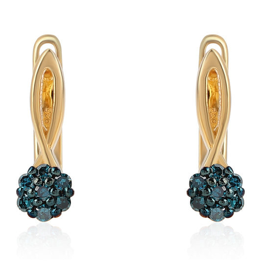 Pendientes de Plata Bañada en Oro con Diamante Azul