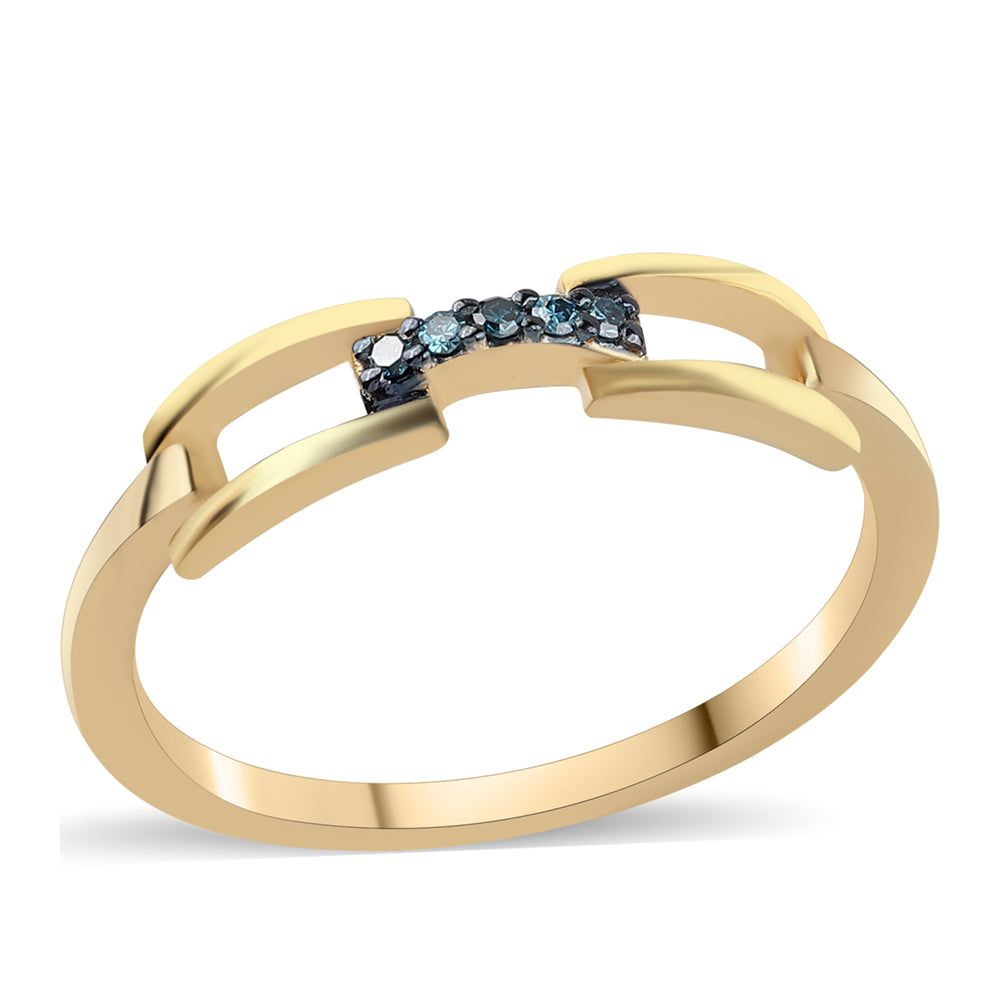Anillo de Plata Bañada en Oro con Diamante Azul 1 