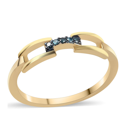 Anillo de Plata Bañada en Oro con Diamante Azul