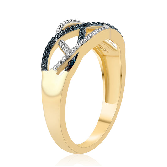 Anillo de Plata Bañada en Oro con Diamante Azul
