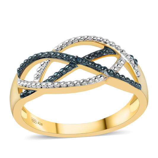 Anillo de Plata Bañada en Oro con Diamante Azul