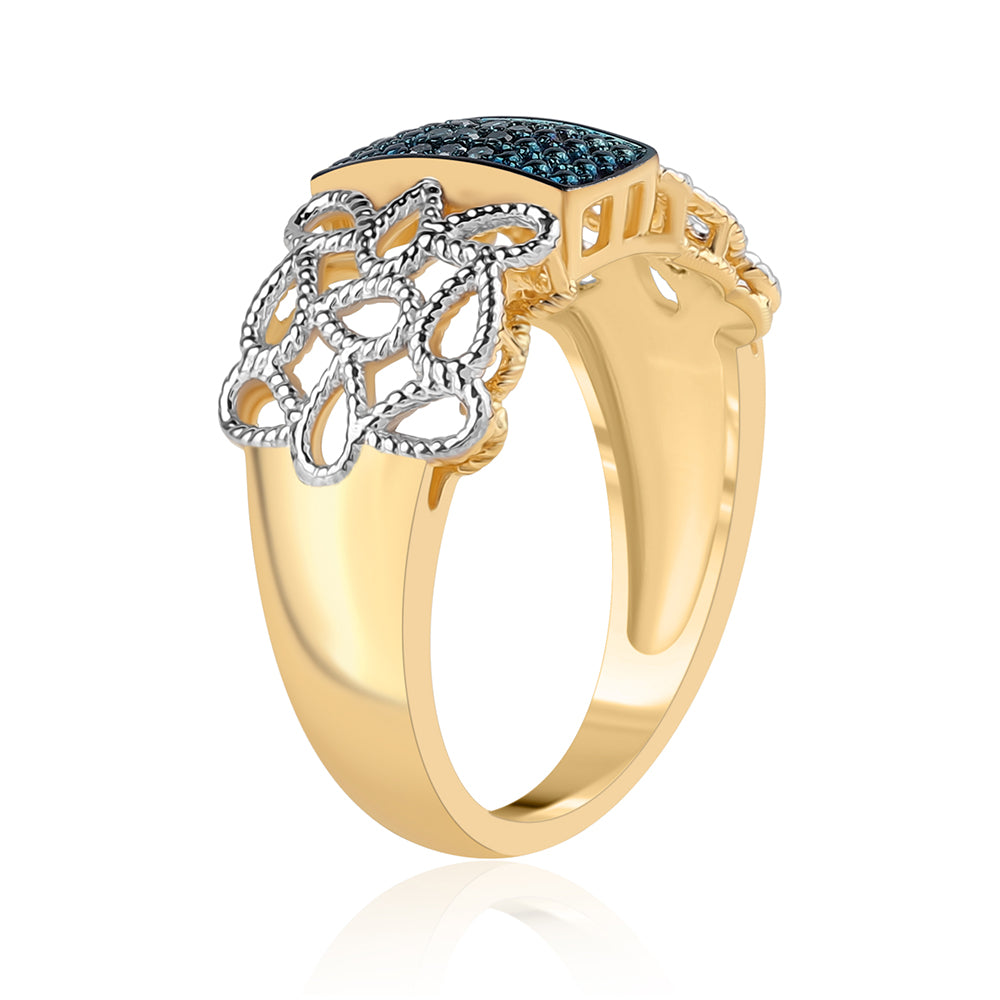 Anillo de Plata Bañada en Oro con Diamante Azul 2 