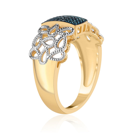Anillo de Plata Bañada en Oro con Diamante Azul