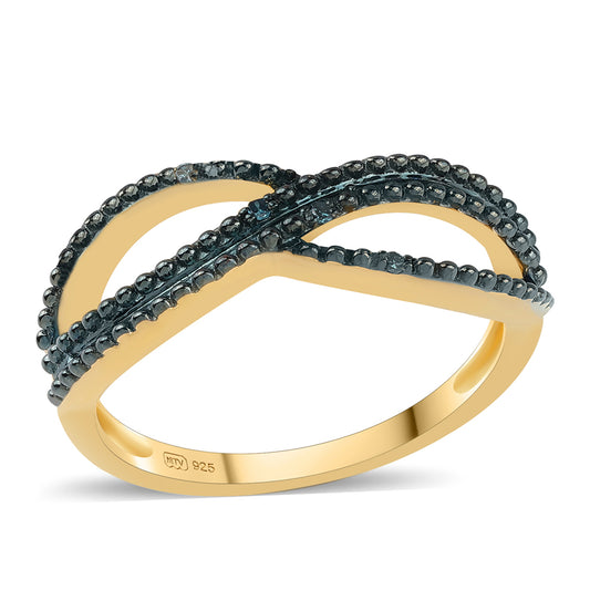 Anillo de Plata Bañada en Oro con Diamante Azul