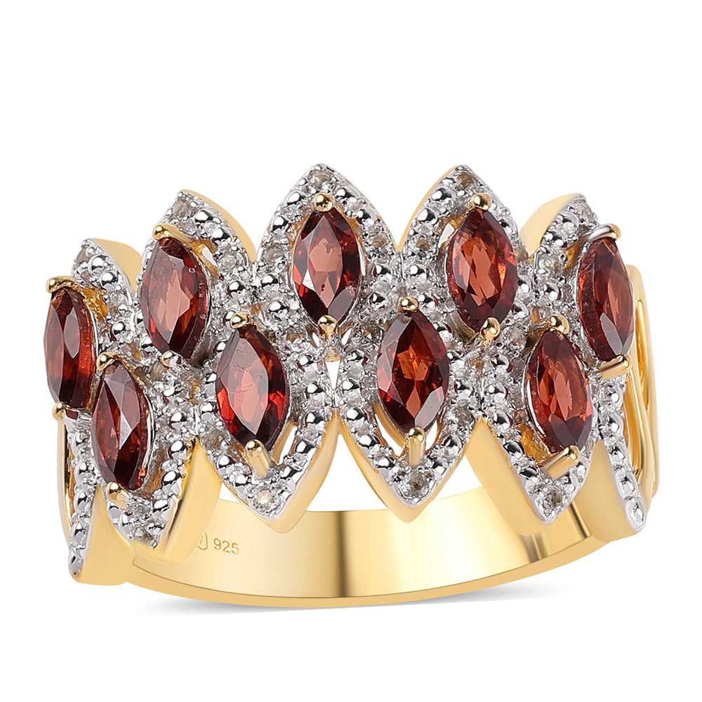 Anillo de Plata Bañada en Oro con Granate Barton y Topacio Blanco 1 