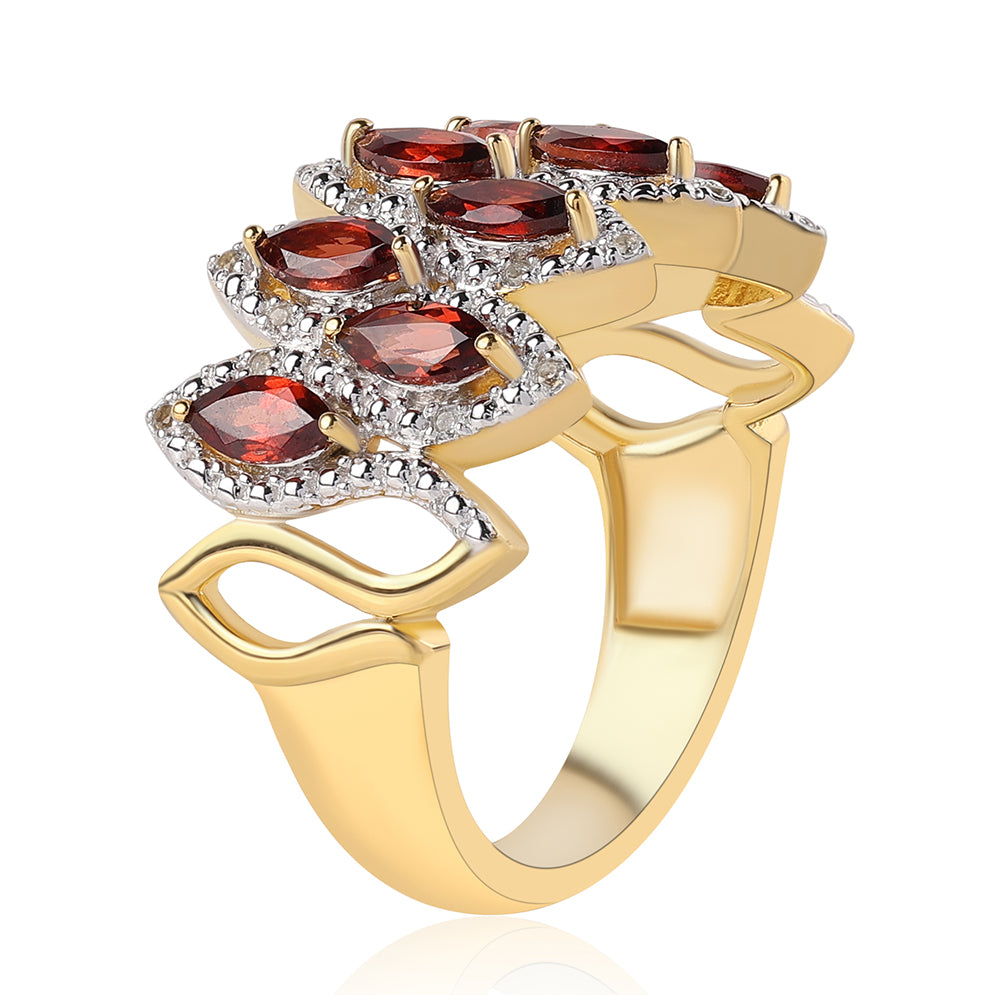 Anillo de Plata Bañada en Oro con Granate Barton y Topacio Blanco 2 