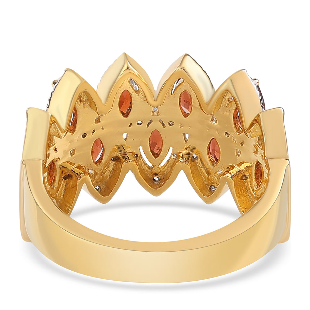 Anillo de Plata Bañada en Oro con Granate Barton y Topacio Blanco 3 