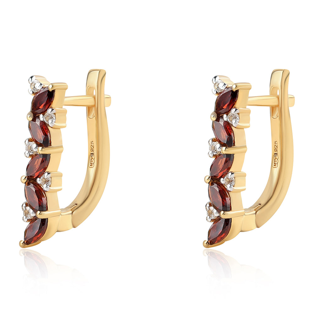 Pendientes de Plata Bañada en Oro con Granate Barton y Topacio Blanco 2 