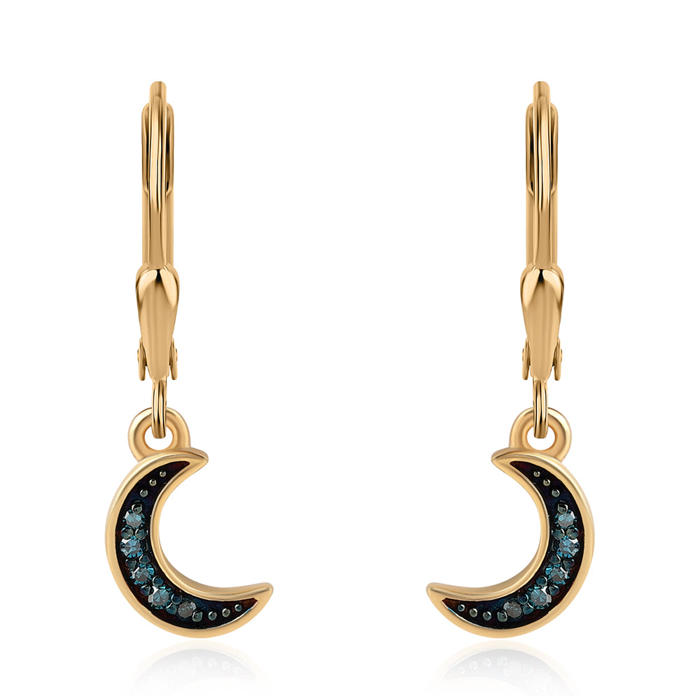 Pendientes de Plata Bañada en Oro con Diamante Azul 1 