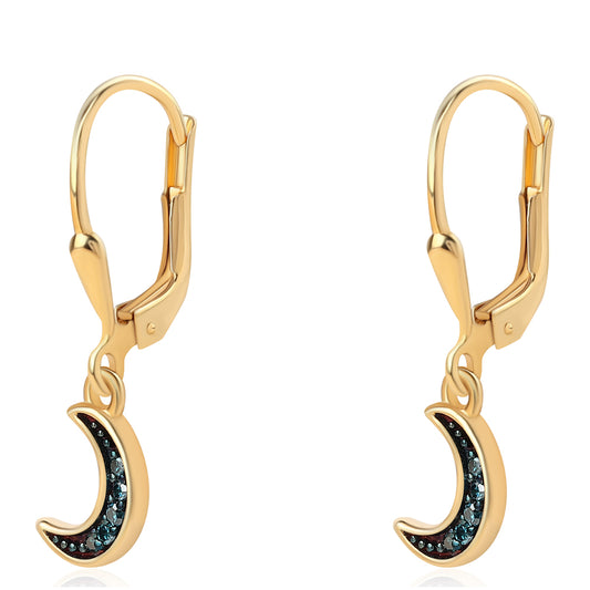 Pendientes de Plata Bañada en Oro con Diamante Azul