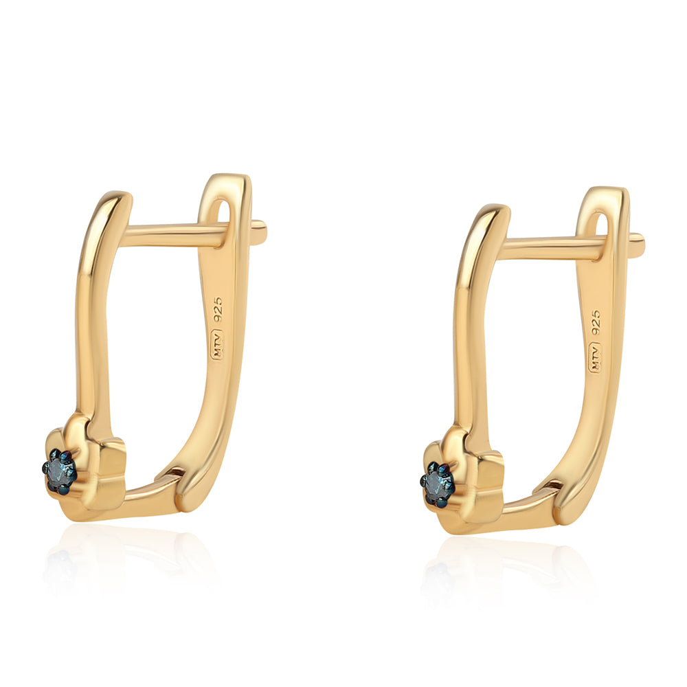 Pendientes de Plata Bañada en Oro con Diamante Azul 2 