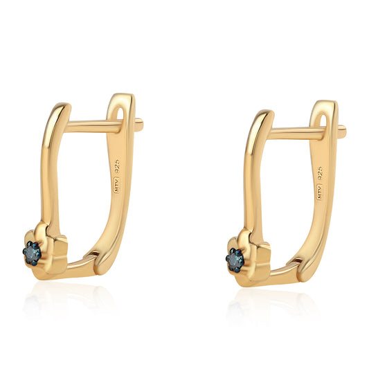 Pendientes de Plata Bañada en Oro con Diamante Azul