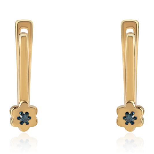 Pendientes de Plata Bañada en Oro con Diamante Azul