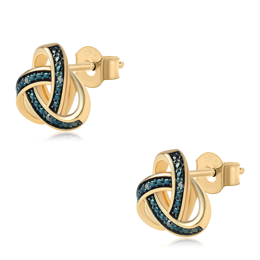 Pendientes de Plata Bañada en Oro con Diamante Azul 2 