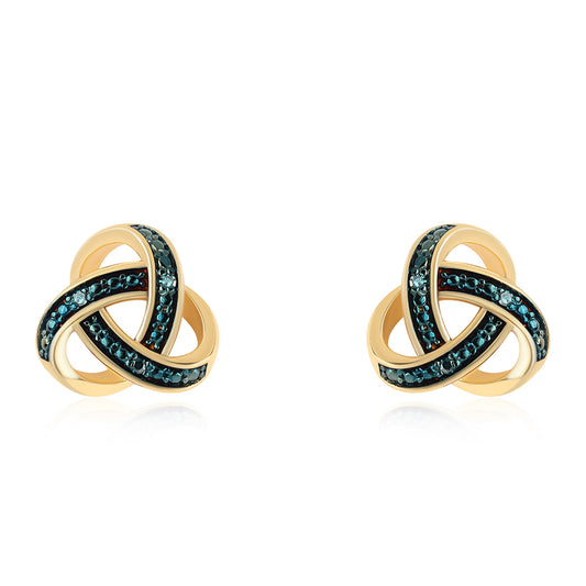 Pendientes de Plata Bañada en Oro con Diamante Azul