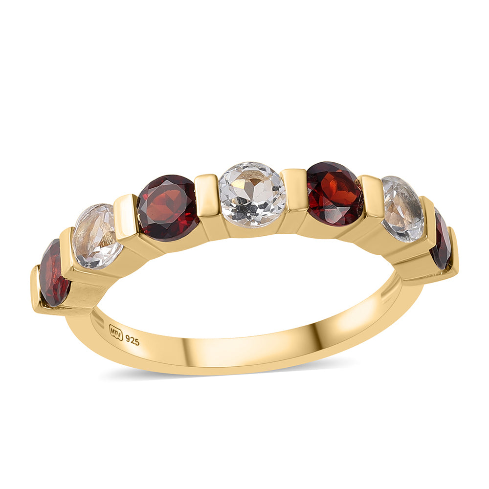 Anillo de Plata Bañada en Oro con Granate Barton y Topacio Blanco 1 