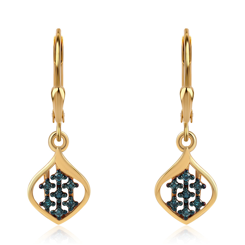 Pendientes de Plata Bañada en Oro con Diamante Azul 1 