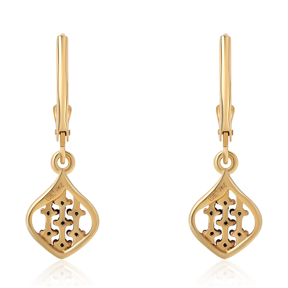 Pendientes de Plata Bañada en Oro con Diamante Azul 3 