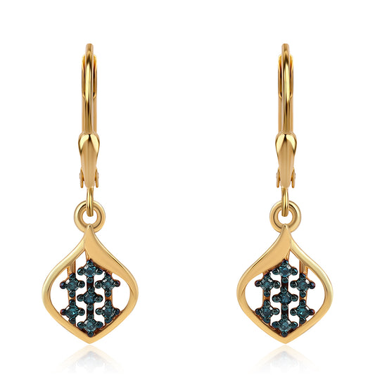 Pendientes de Plata Bañada en Oro con Diamante Azul