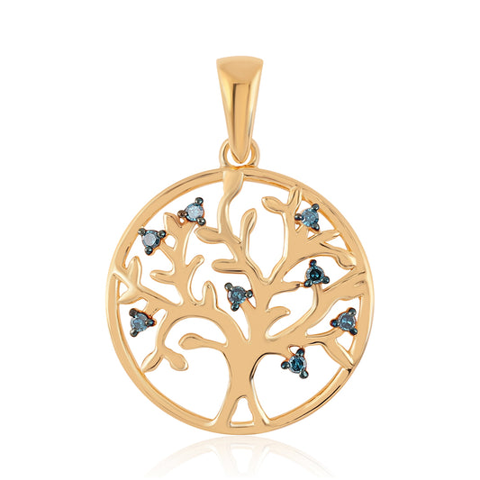 Colgante de Plata Bañada en Oro con Diamante Azul