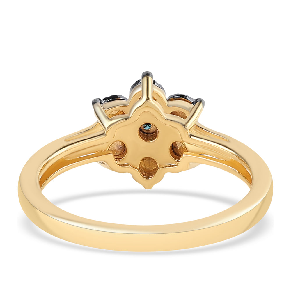 Anillo de Plata Bañada en Oro con Diamante Azul