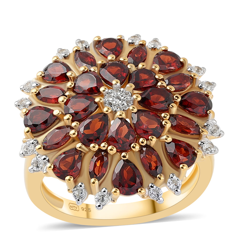 Anillo de Plata Bañada en Oro con Granate Barton y Topacio Blanco 1 