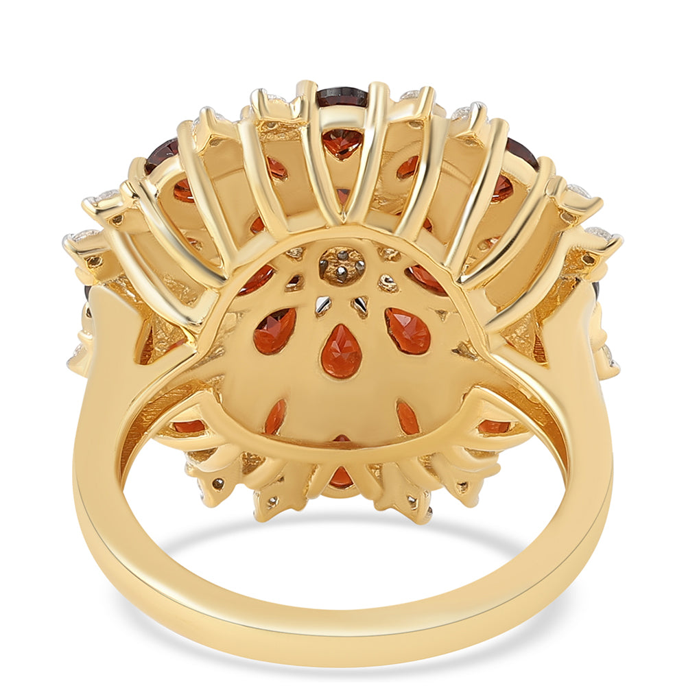 Anillo de Plata Bañada en Oro con Granate Barton y Topacio Blanco 3 