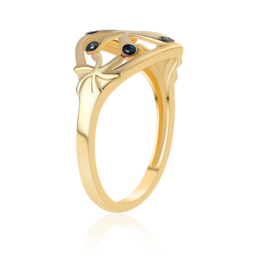 Anillo de Plata Bañada en Oro con Diamante Azul 2 