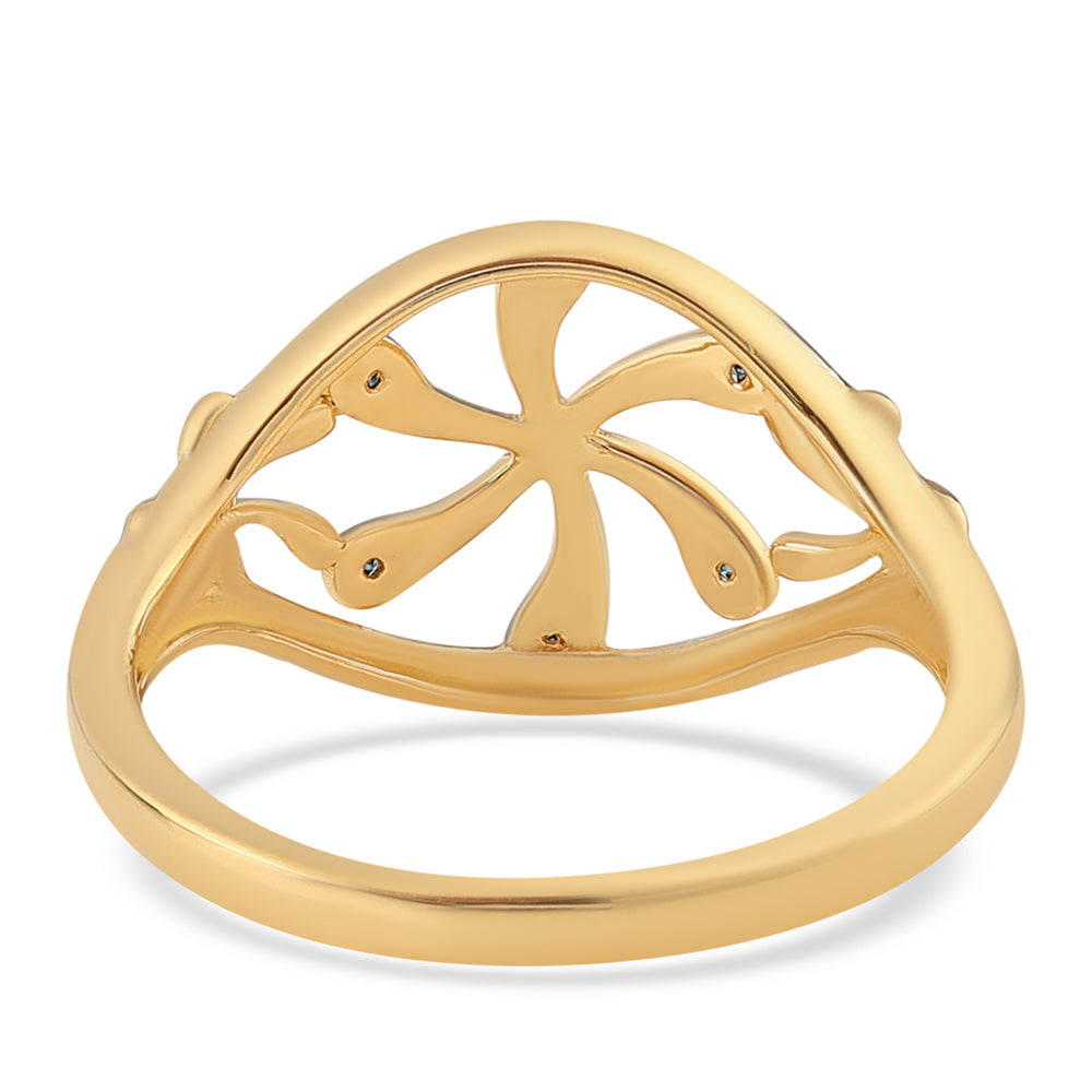 Anillo de Plata Bañada en Oro con Diamante Azul