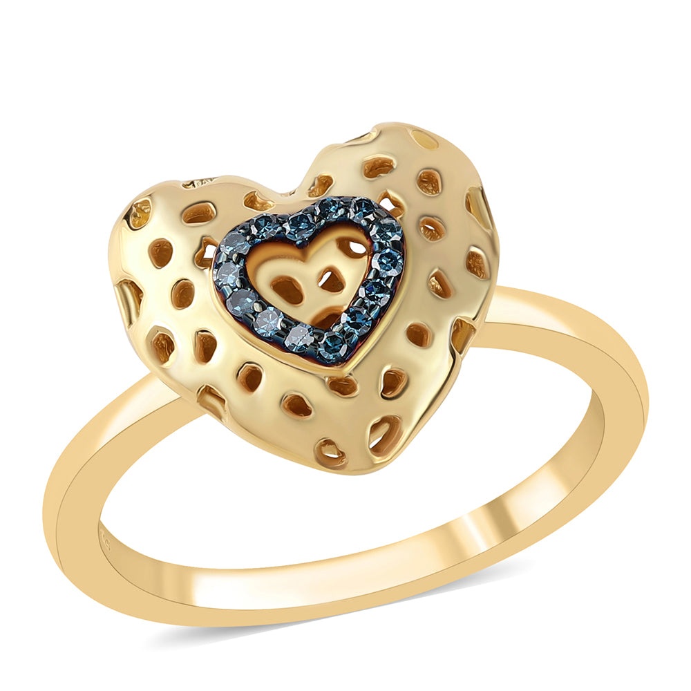 Anillo de Plata Bañada en Oro con Diamante Azul 1 