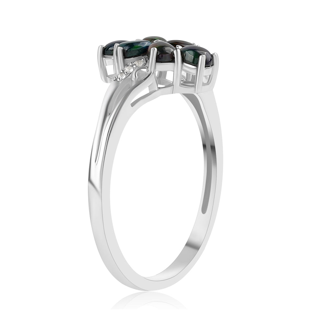 Anillo de Plata con Ópalo negro medianoche Lega Dembi de Ëtiopía y Topacio Blanco 2 