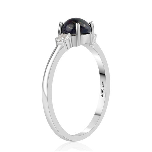 Anillo de Plata con Ópalo negro medianoche Lega Dembi de Ëtiopía y Topacio Blanco