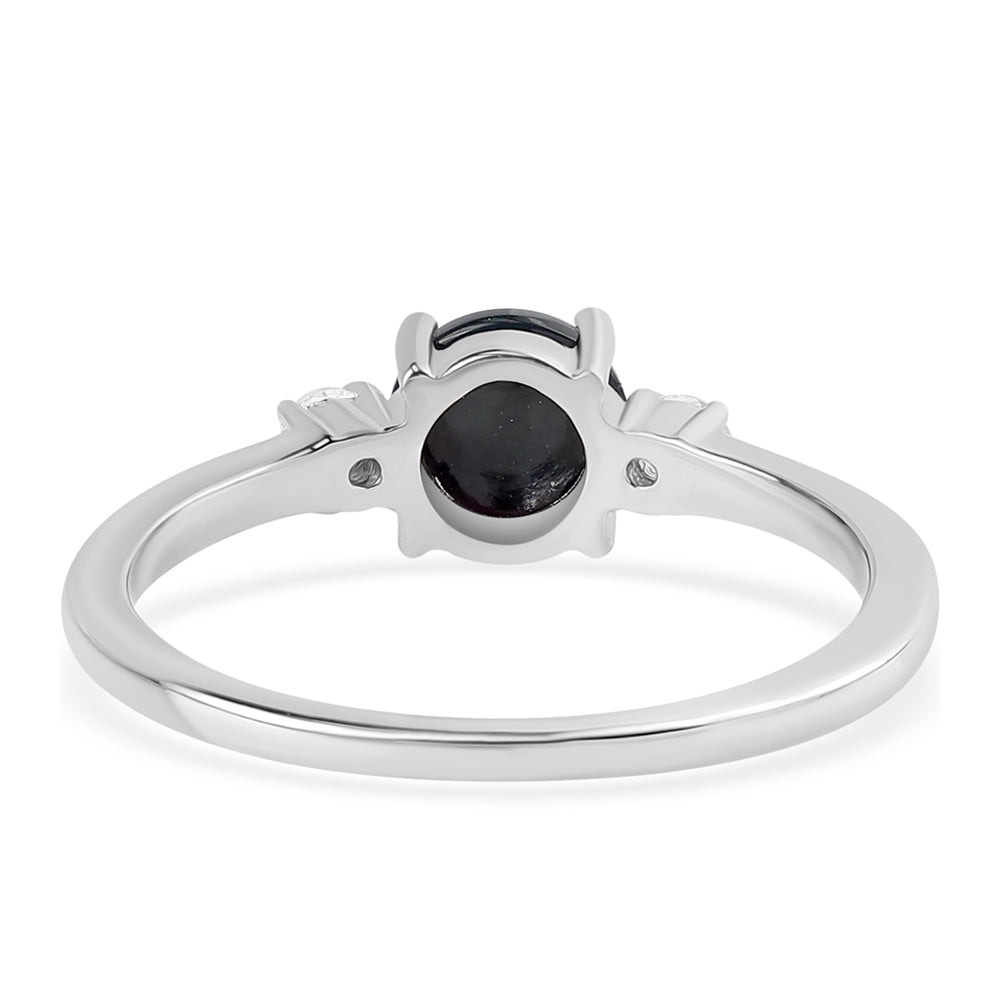 Anillo de Plata con Ópalo negro medianoche Lega Dembi de Ëtiopía y Topacio Blanco 3 