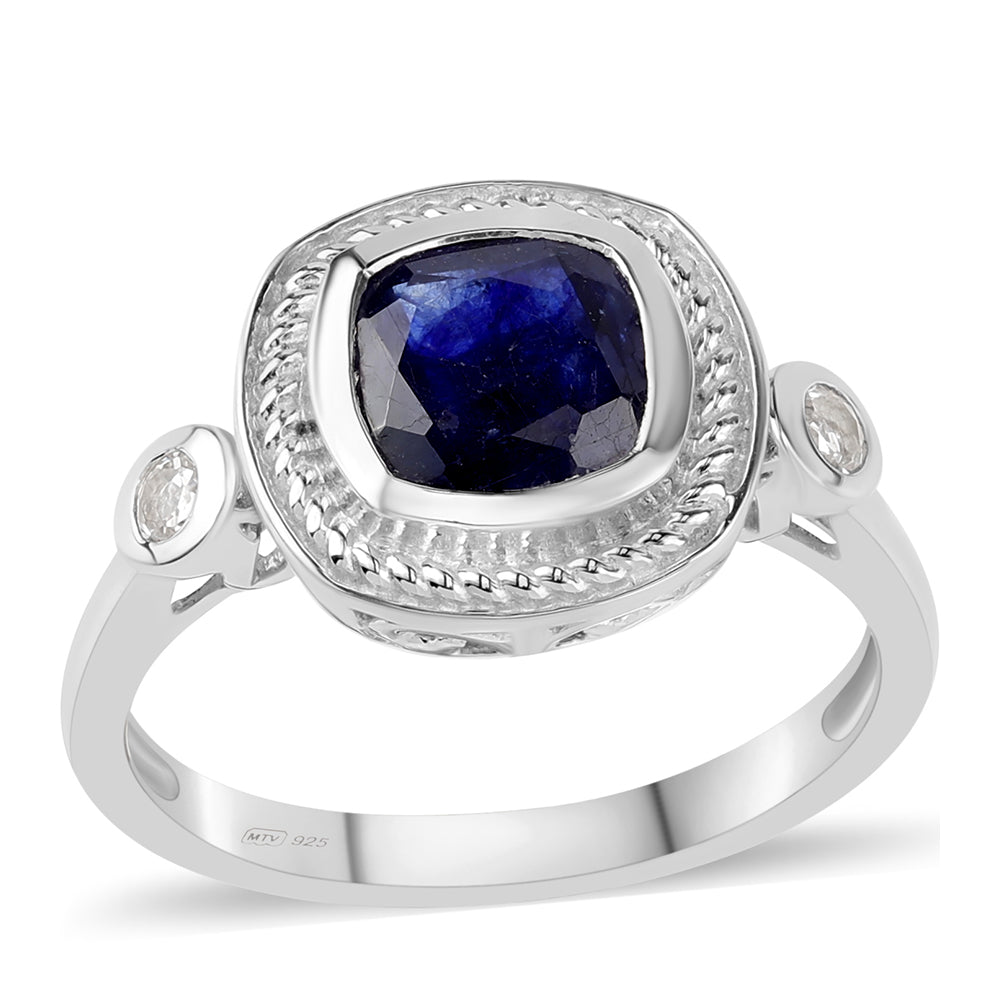 Anillo de Plata con Zafiro Azul Australiano y Topacio Blanco 1 