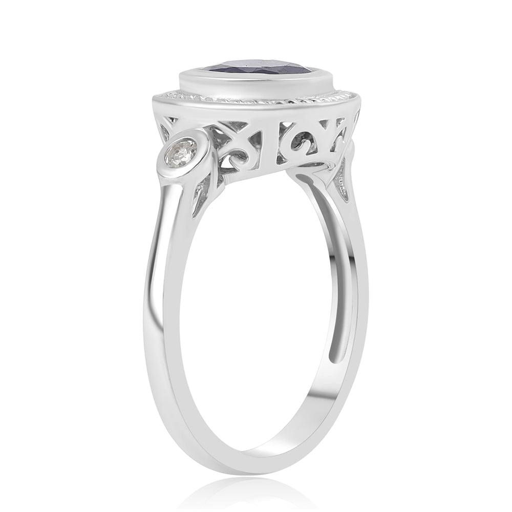 Anillo de Plata con Zafiro Azul Australiano y Topacio Blanco 2 