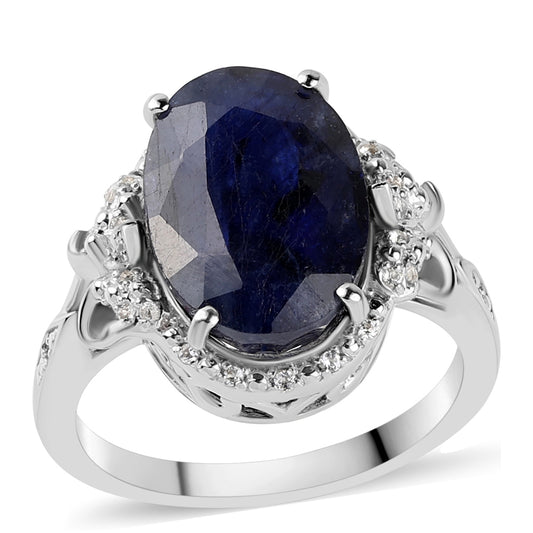 Anillo de Plata con Zafiro Azul Australiano y Topacio Blanco