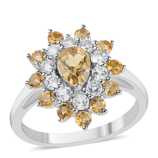 Anillo de Plata con Citrino y Topacio Blanco