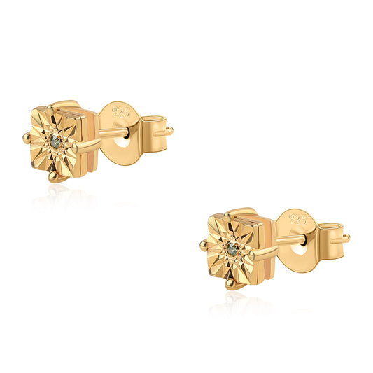 Pendientes de Plata Bañada en Oro con Diamante Verde