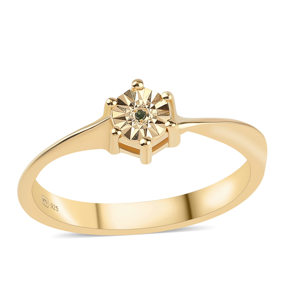 Anillo de Plata Bañada en Oro con Diamante Verde 1 